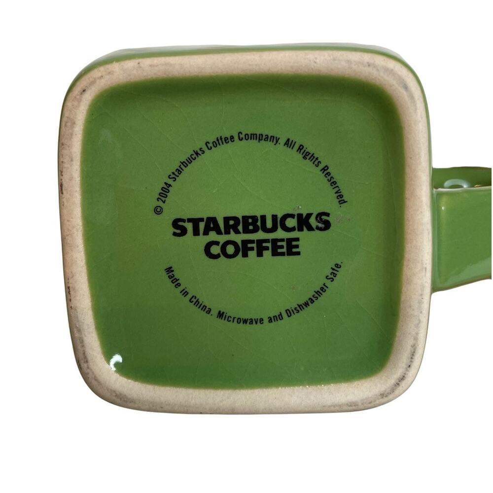 Starbucks Coffee Mug 2004 Barista Olive Green Square Rim Snowflake Ceramic Cup - Picture 3 of 3
